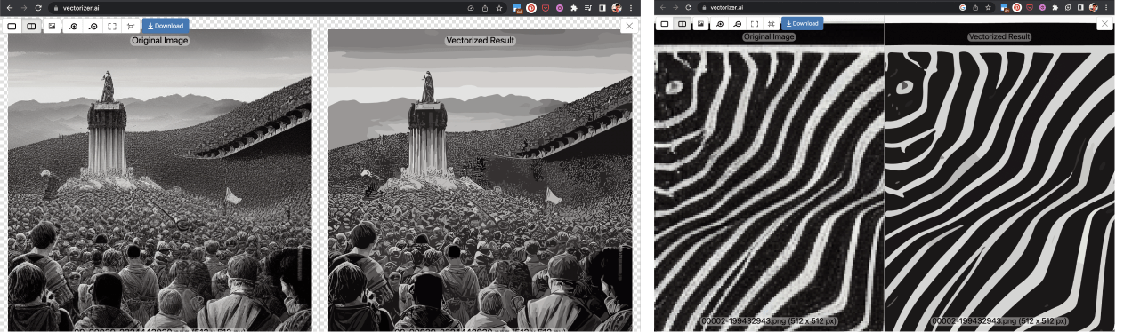 Before & after for two images using VectorizeAI