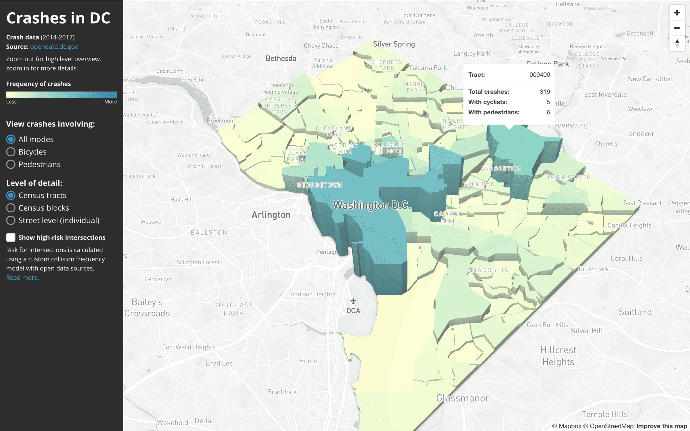 Visualizing Traffic Fatalities in Washington DC at a block level